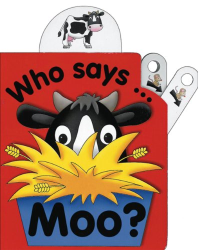 Red children’s lift-the-flap book featuring a black and white cow.