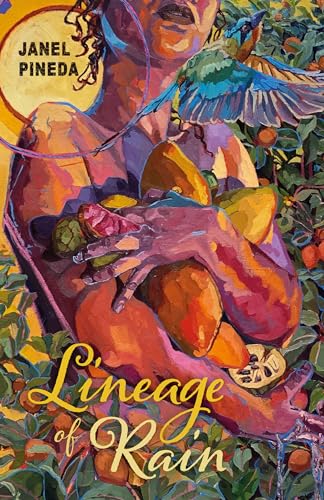 Book cover: woman holding fruit with a bird and foliage.