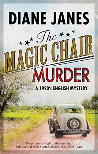 Book cover: “The Magic Chair Murder” with a vintage car scene.