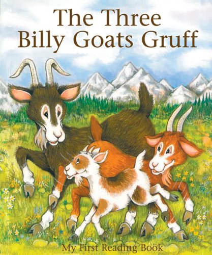 Cover of "The Three Billy Goats Gruff" showing three goats and mountains.