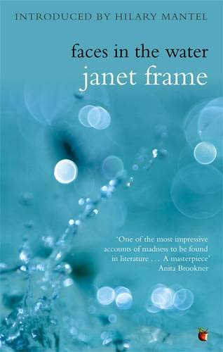 Book cover: "Faces in the Water" by Janet Frame, blue and white abstract design.