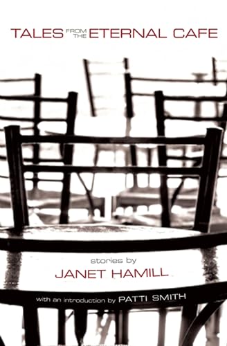 Book cover: "Tales from the Eternal Cafe" with cafe chairs image.