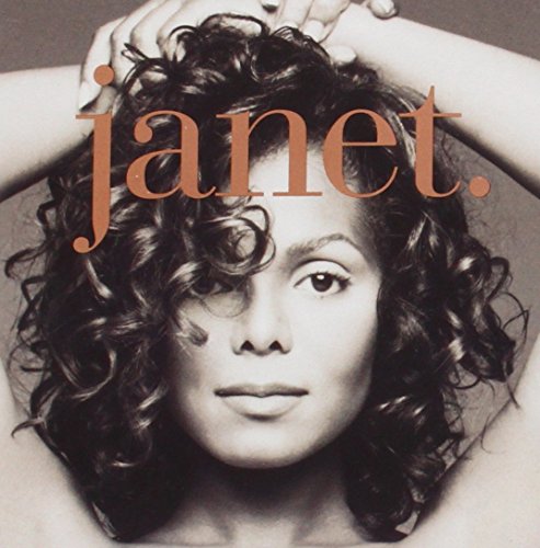 Janet Jackson album cover, close-up portrait with curly hair.
