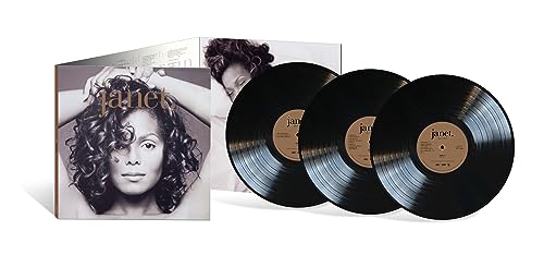 Janet Jackson's janet. album cover with three black vinyl records displayed side-by-side.