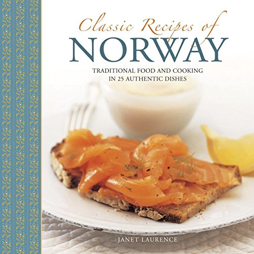 Cookbook cover featuring open-faced salmon sandwich and the title “Classic Recipes of Norway”.