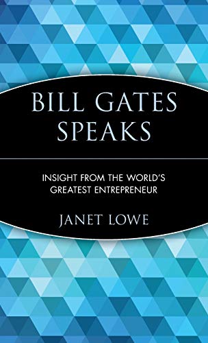 Book cover: "Bill Gates Speaks" with blue geometric background.