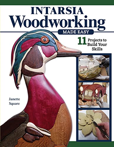 Book cover featuring a detailed wooden duck and smaller intarsia projects.