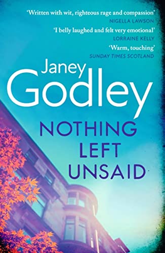 Book cover: “Nothing Left Unsaid” by Janey Godley, with building image.