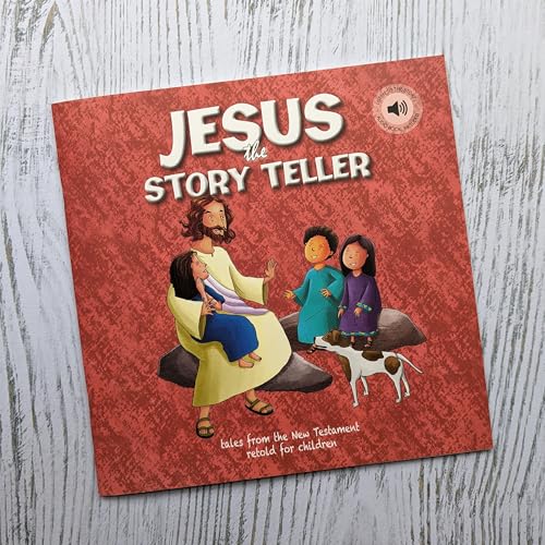 Book cover: "Jesus the Story Teller" with illustrated figures and audio symbol.