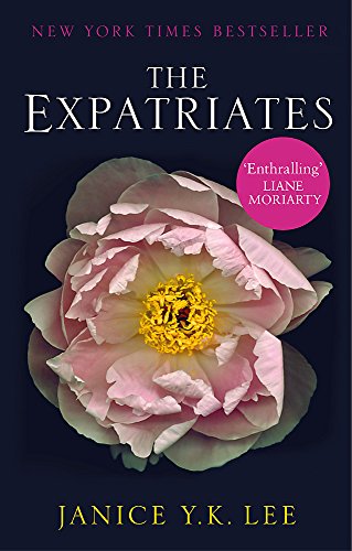 Book cover for “The Expatriates” featuring a large pink peony.