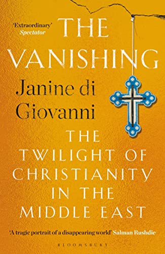 Book cover with yellow background, white text, and a hanging blue decorative cross.