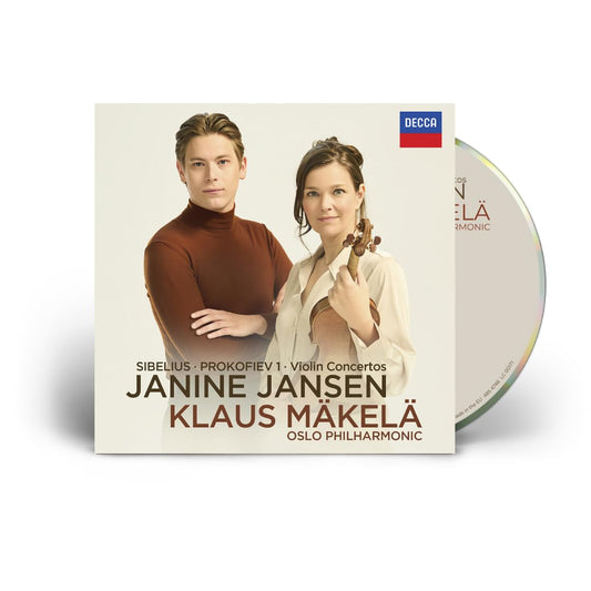 CD cover featuring violinist Janine Jansen and conductor Klaus Mäkelä.