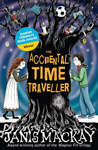 Book cover: two children with a tree decorated with floating objects.
