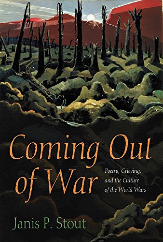 Book cover: desolate trees, red sky, title “Coming Out of War.”