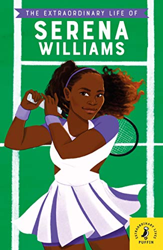 Illustrated book cover featuring Serena Williams holding a tennis racket on a green court.