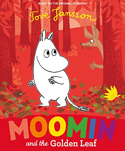 Moomin character stands in a red autumn forest, book cover.