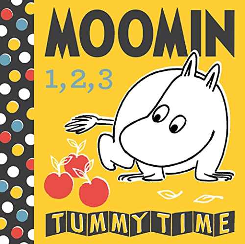 Moomin character with numbers and fruit on a colorful background.
