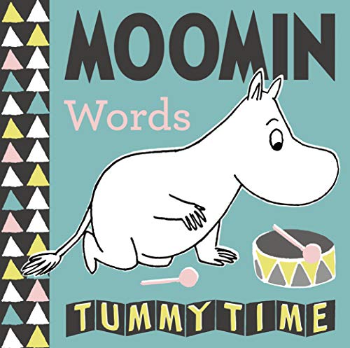 Moomin character with a drum on a teal and patterned book cover.