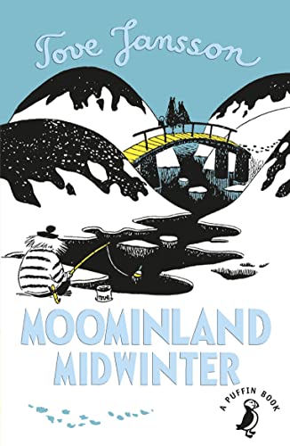 Book cover: snowy landscape with a bridge and Moomin characters.