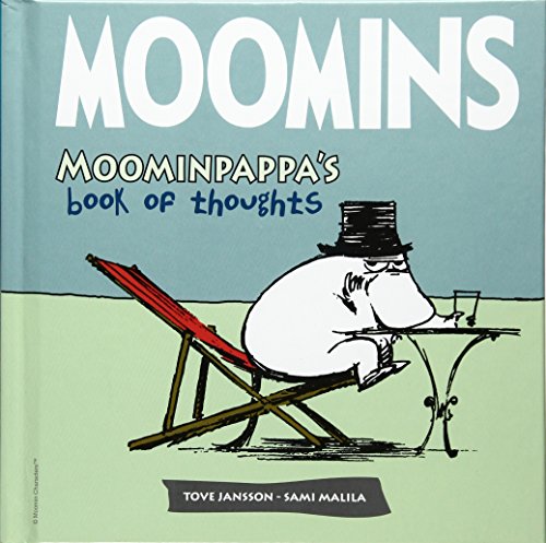 Book cover: Moominpappa relaxing in a deckchair, wearing a top hat.