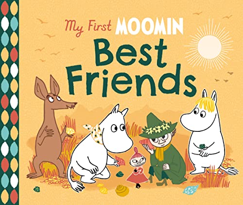 Moomin characters Snuffkin, Little My, and Moomintroll with friends.