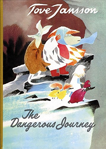 Book cover featuring illustrated Moomin characters on a rocky landscape.