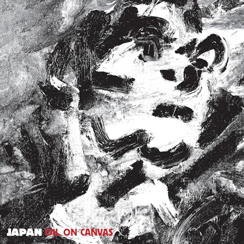 Black and white abstract oil painting with thick brushstrokes and the text Japan Oil.