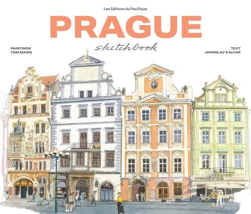 Book cover featuring a watercolor illustration of colorful historic buildings in Prague.