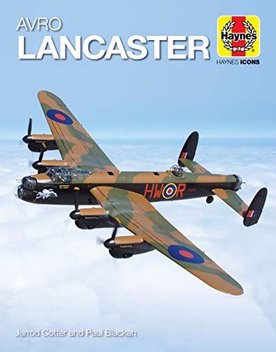 Avro Lancaster bomber in flight, camouflage paint scheme, book cover.