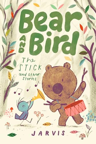 Bear and Bird book cover with a brown bear playing drums and a bluebird.