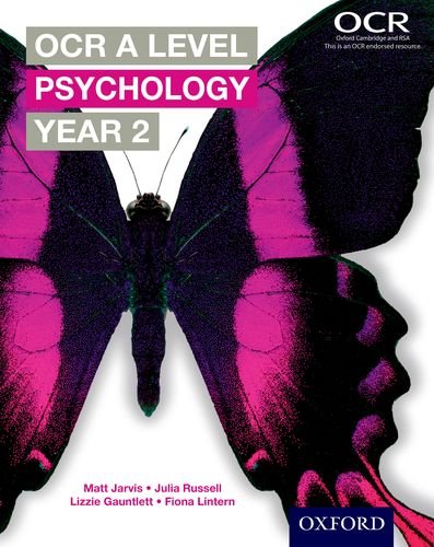 Textbook cover: "OCR A Level Psychology Year 2" with butterfly and face.