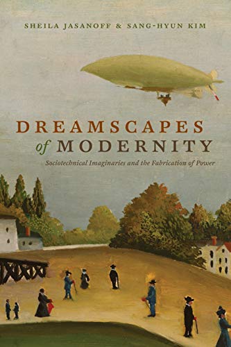 Book cover with a painted landscape, airship, and figures in period clothing.