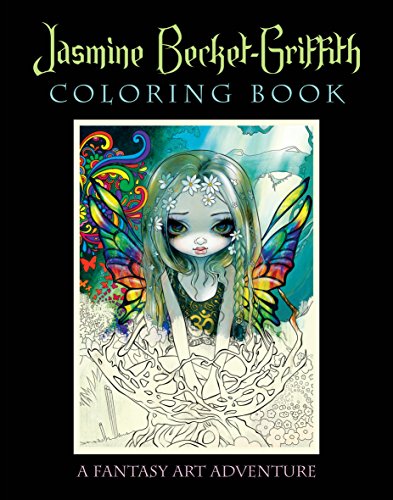 Coloring book cover featuring a large-eyed fairy with colorful wings.