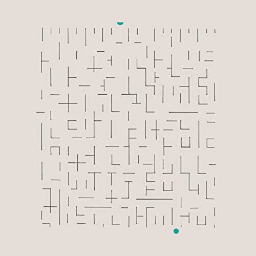 Abstract album cover with a beige background, thin black line segments, and two dots.