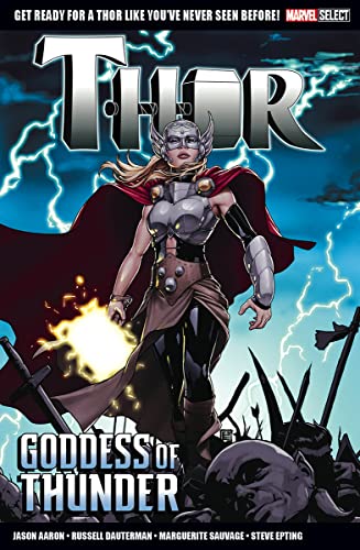Comic book cover featuring Thor as Goddess of Thunder in armor.