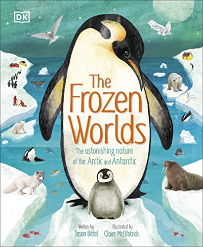 Book cover: penguins, seals, and polar bears in icy landscapes.