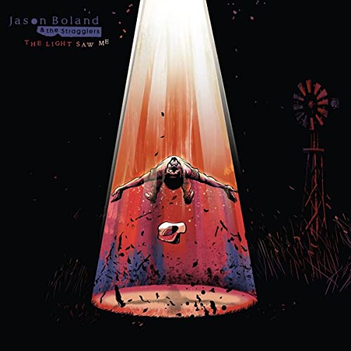 CD cover: man falling into a bright light with a windmill.
