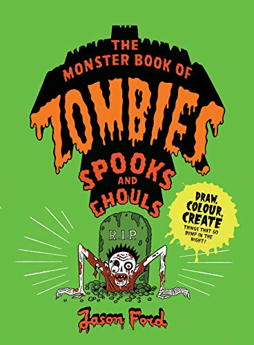 Book cover with cartoon zombie rising from a grave on green background.