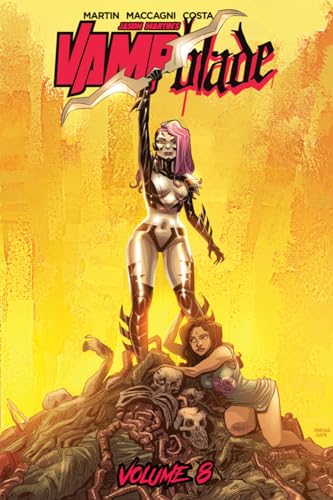 Comic book cover: pale woman with blade, bodies at her feet.