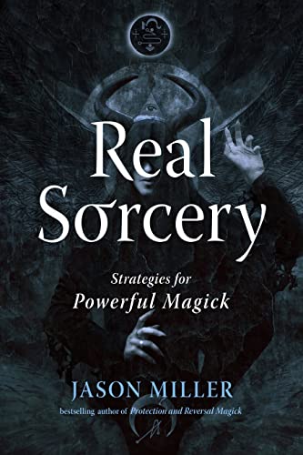 Book cover featuring a hooded figure with horns, titled "Real Sorcery.