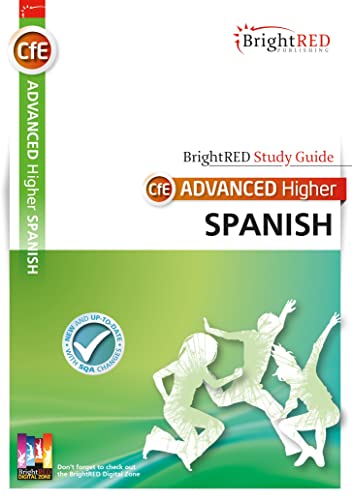 BrightRED study guide cover for Advanced Higher Spanish with three illustrated figures jumping.