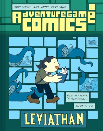 Comic cover: girl with book, facing blue tentacles and a sea scene.