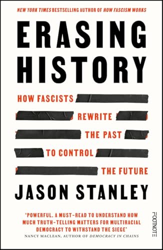 Book cover with title Erasing History and black tape strips over the subtitle.