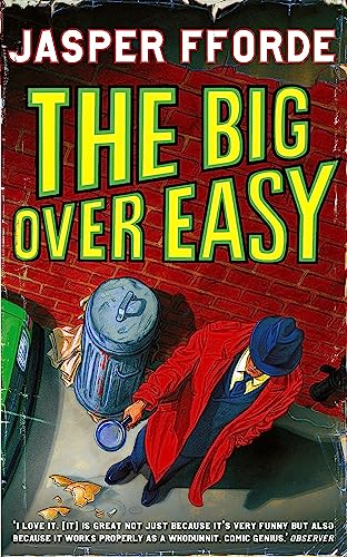 Book cover showing a detective in a red coat standing near a trash can.