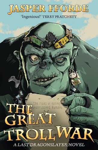 Book cover: a green troll with gadgets and a tiny knight figure.