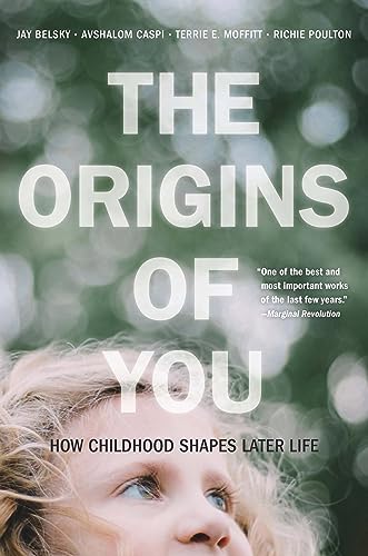 Book cover with large white text and a blurred image of a child.
