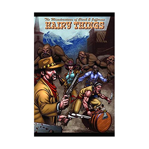 Comic book cover featuring adventurers and large, hairy creatures.