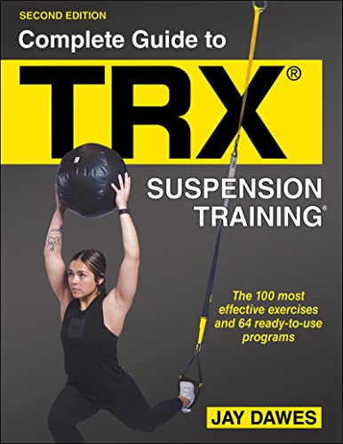 Book cover: "Complete Guide to TRX Suspension Training" with a woman exercising.