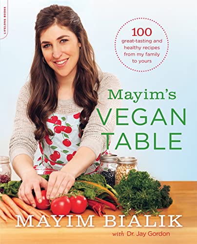 Book cover featuring Mayim Bialik with vegetables and recipe text.
