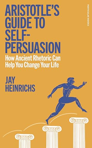 Book cover with orange background, blue text, and a figure jumping across Greek columns.